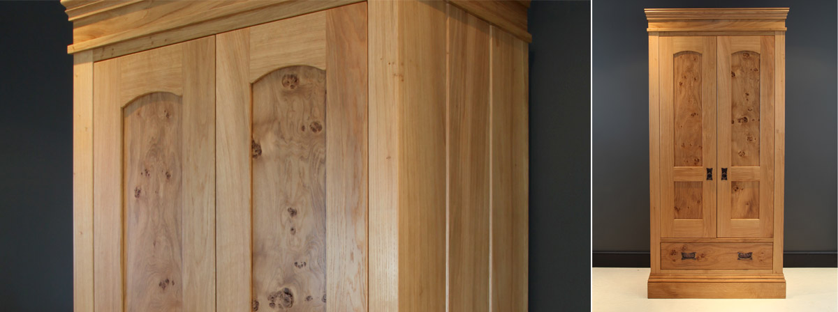 Classic oak wardrobe with character panels.